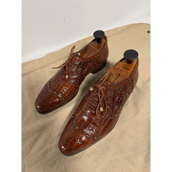 R. Martegani Shoes Mens Size 9 Brown Oxford Croc Embossed Made in Italy Leather main image 15